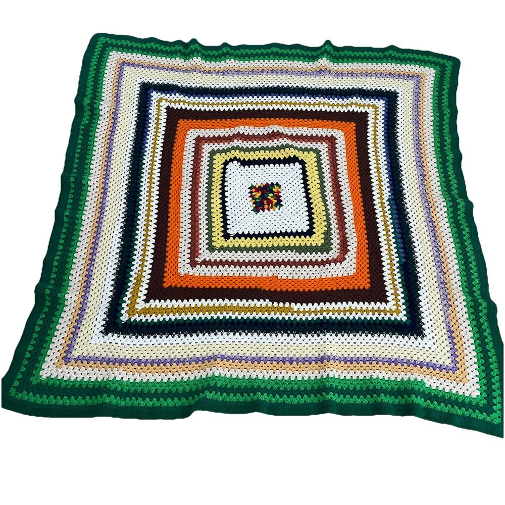 Vintage 70’s MCM Crochet Throw Blanket Handmade Afghan One Granny Square 59x61”